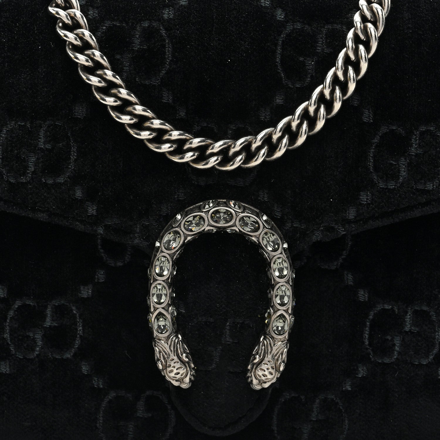 Gucci Velvet GG Monogram Mini Dionysus Chain Wallet Black 7 of 9