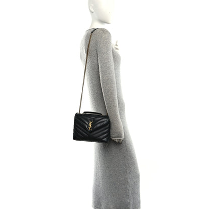 Saint Laurent Calfskin Y Quilted Monogram Small Loulou Chain Satchel Black 2 of 11