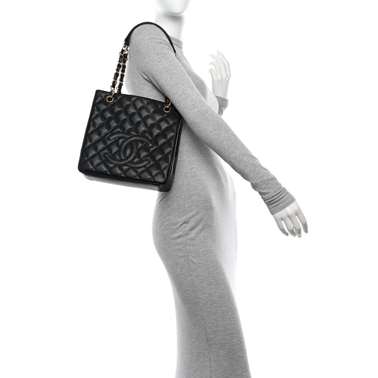 Caviar Quilted Petit Shopping Tote PST Black