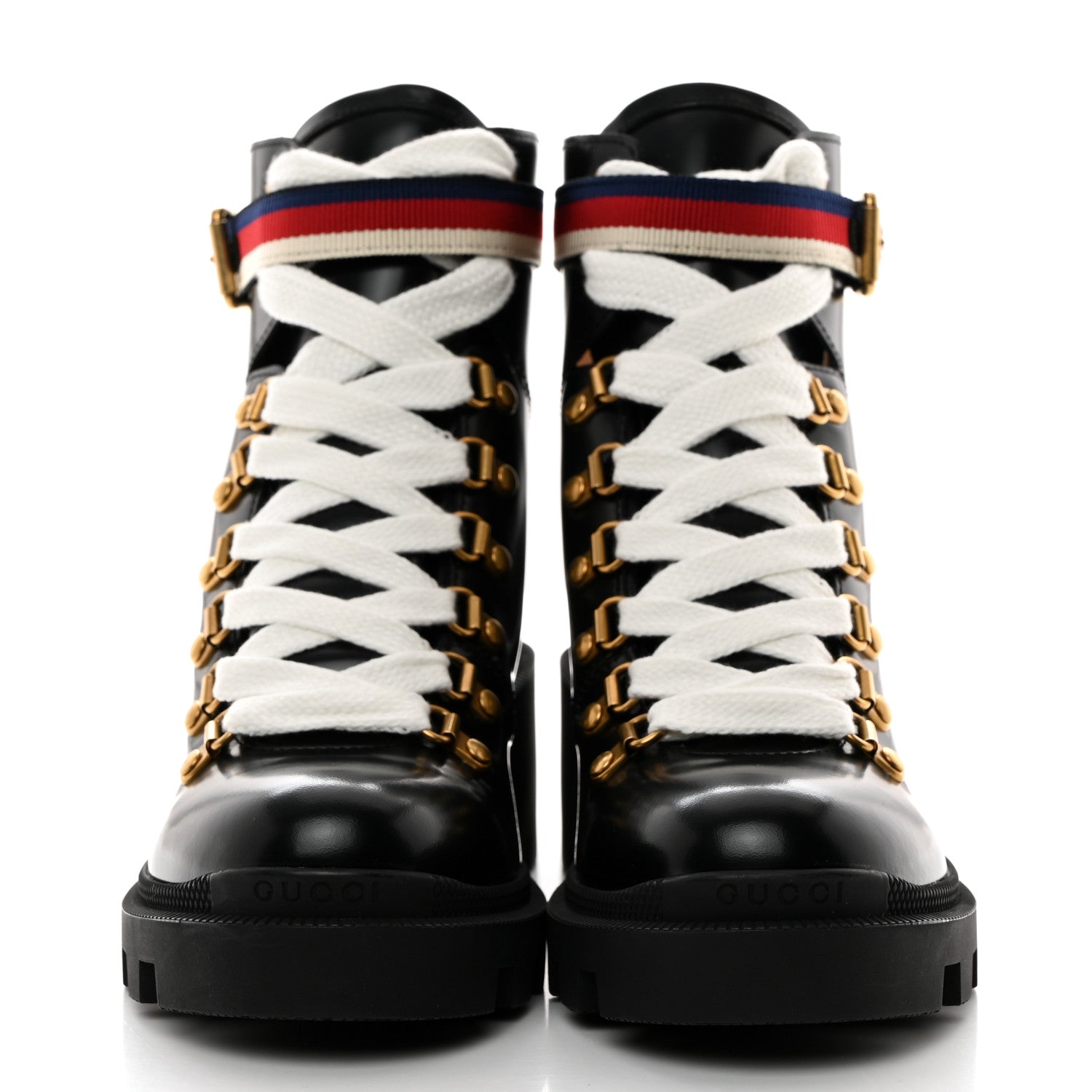 Gucci Calfskin Sylvie Web Lace Up Combat Boots 36.5 Black 2 of 9