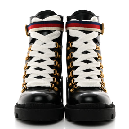 Gucci Calfskin Sylvie Web Lace Up Combat Boots 36.5 Black 2 of 9