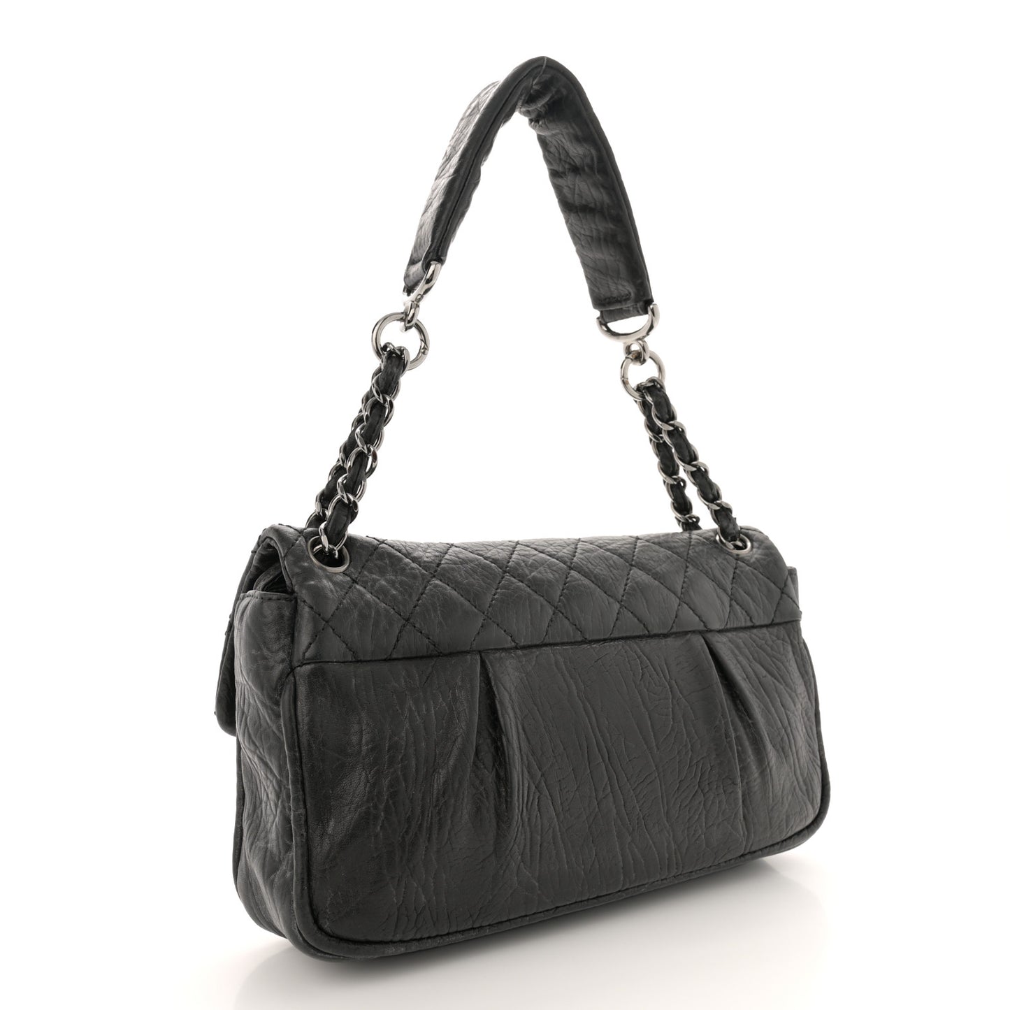 Distressed Lambskin Lady Braid Flap Black
