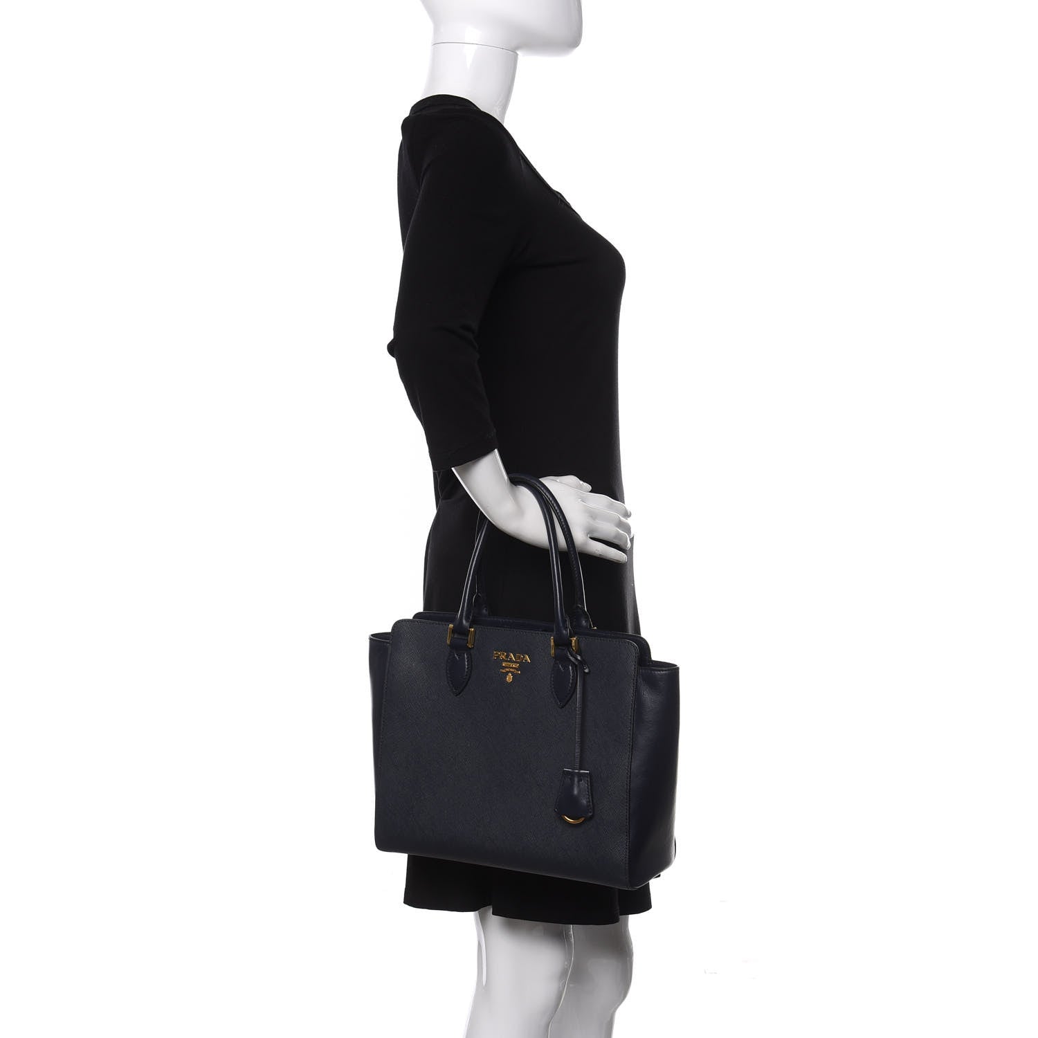 Prada Saffiano Soft Calfskin Small Zippered Tote Black 2 of 9