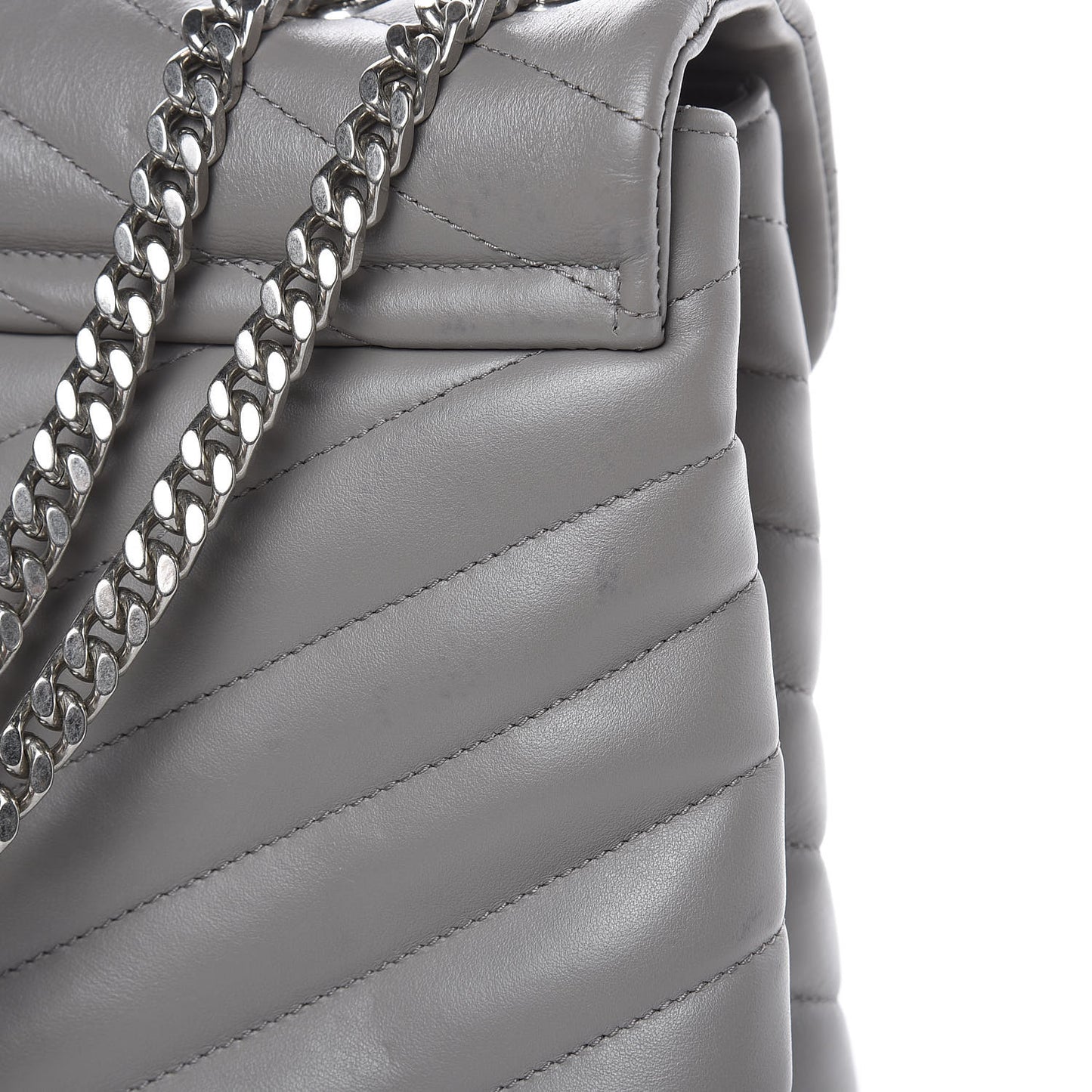 Calfskin Y Quilted Monogram Large Loulou Chain Satchel Light Grey