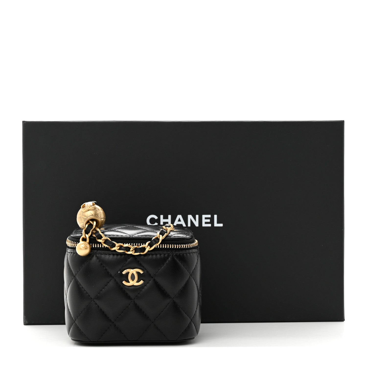 Chanel Lambskin Quilted Mini Pearl Crush Vanity Case With Chain Black 11 of 11