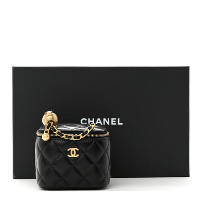 Chanel Lambskin Quilted Mini Pearl Crush Vanity Case With Chain Black 11 of 11