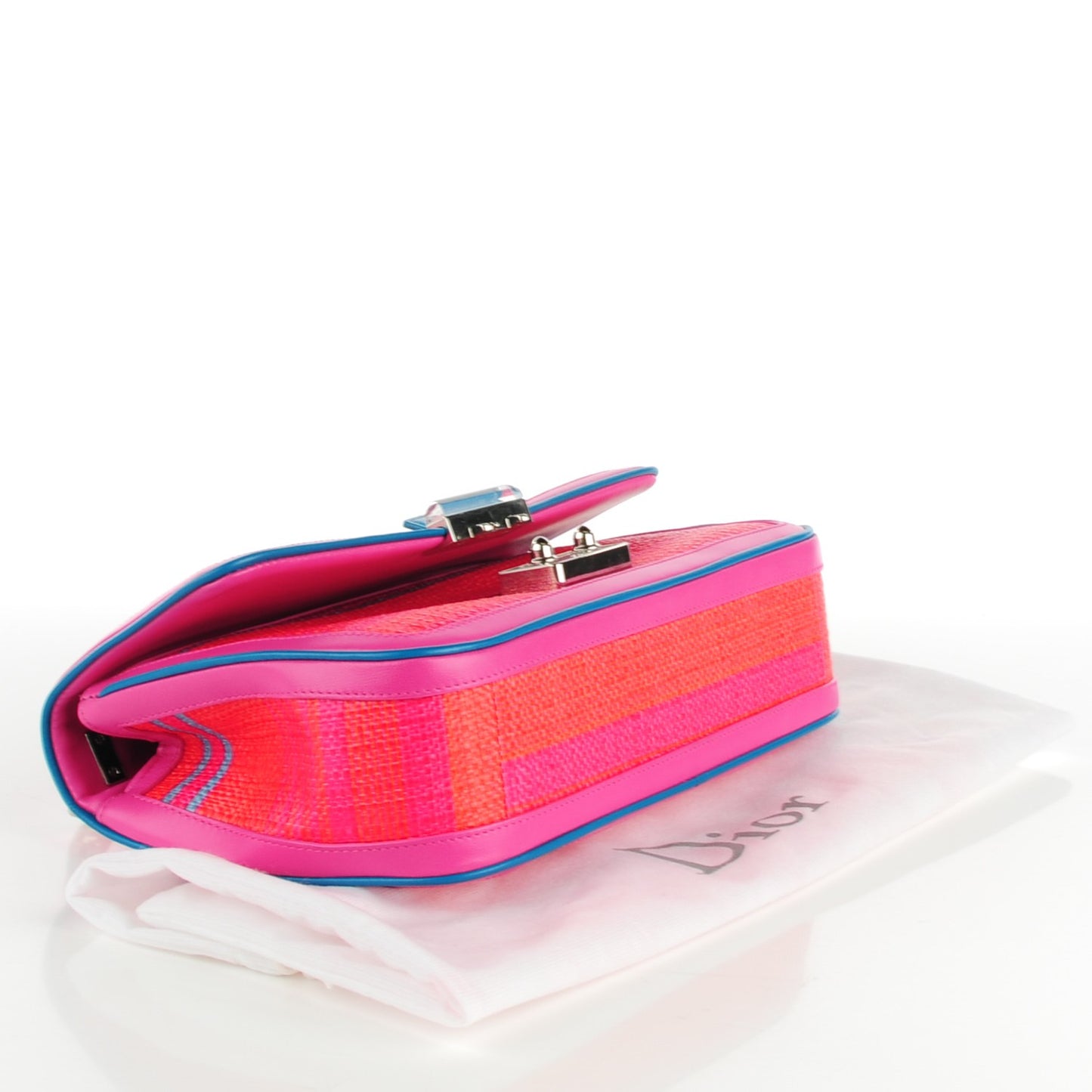 Raffia Medium Miss Dior Flap Coral Pink Cerulean