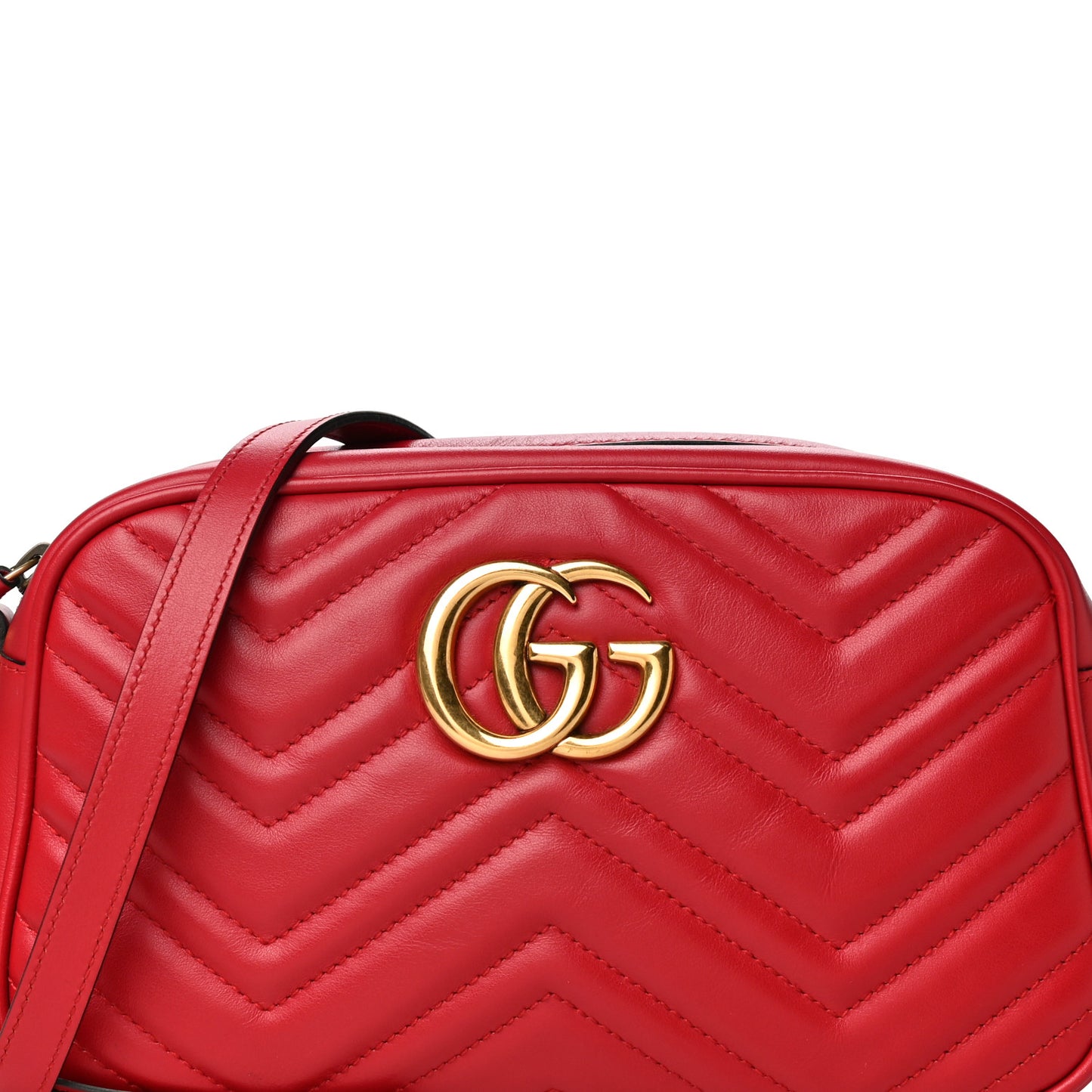Calfskin Matelasse Small GG Marmont Chain Shoulder Bag Hibiscus Red