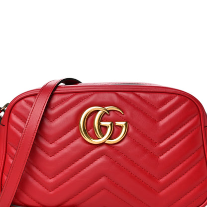 Gucci Calfskin Matelasse Small GG Marmont Chain Shoulder Bag Hibiscus Red 8 of 10