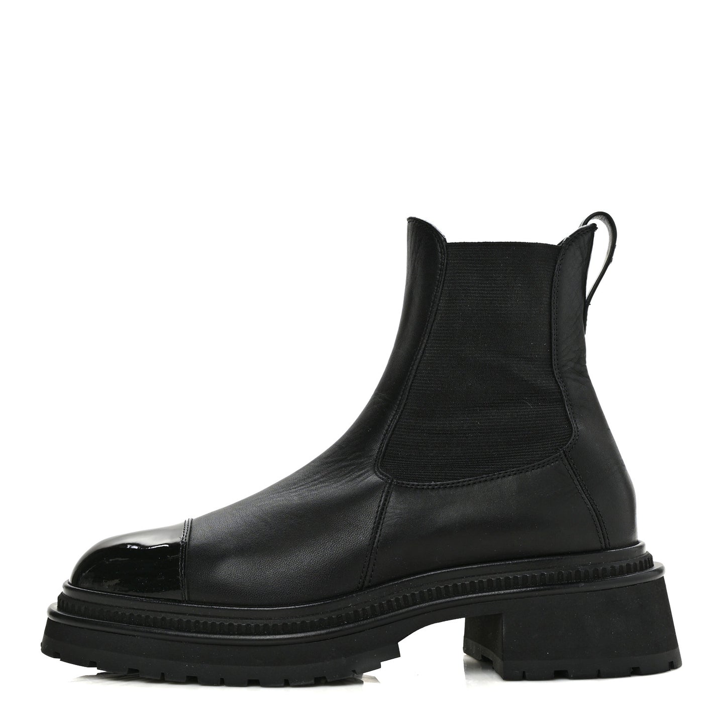 Crumpled Calfskin Patent Cap Toe Short Boots 39 Black