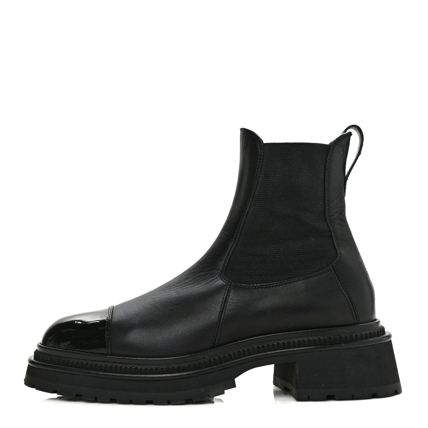Chanel Crumpled Calfskin Patent Cap Toe Short Boots 39 Black 1 of 10