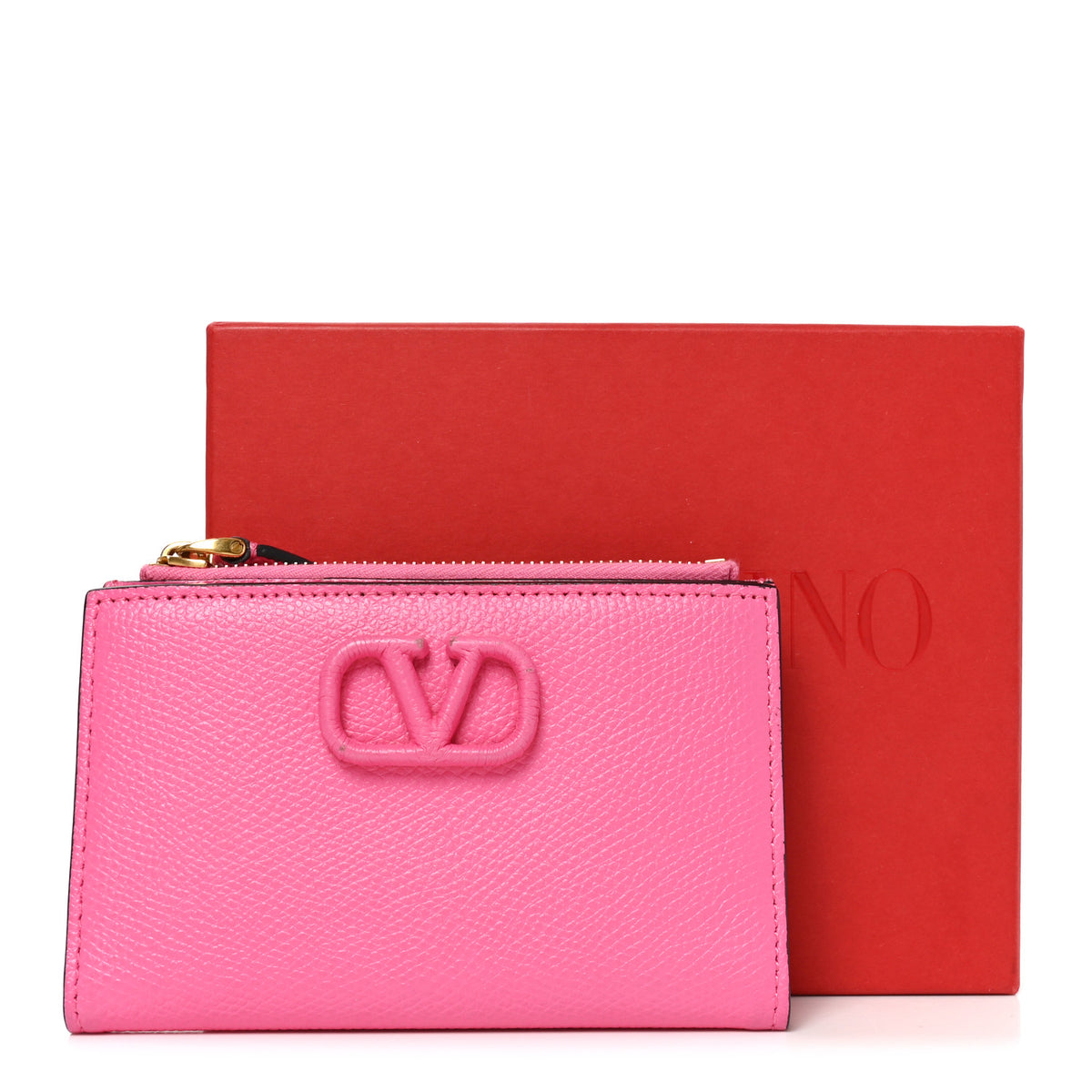 Calfskin Vlogo Zip Wallet Feminine Pink