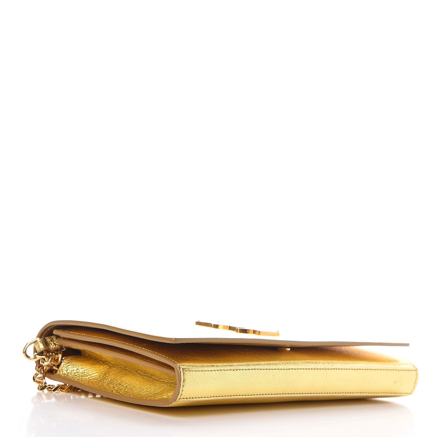 Metallic Calfskin Monogram Chain Wallet Gold