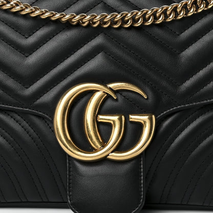 Gucci Calfskin Matelasse Medium GG Marmont Shoulder Bag Black 9 of 13