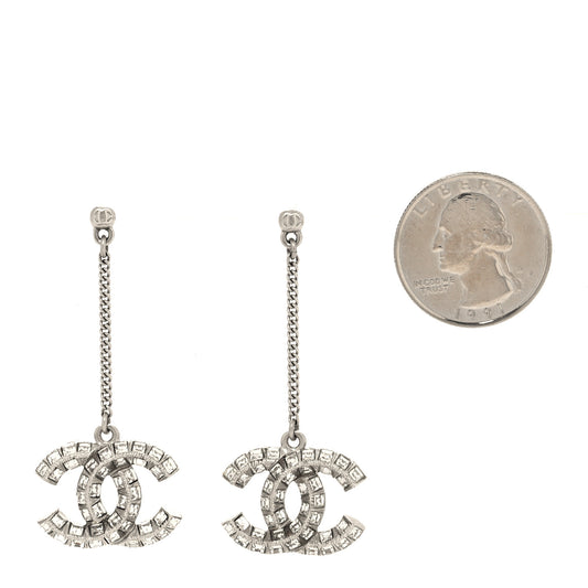 Baguette Crystal CC Drop Earrings Silver