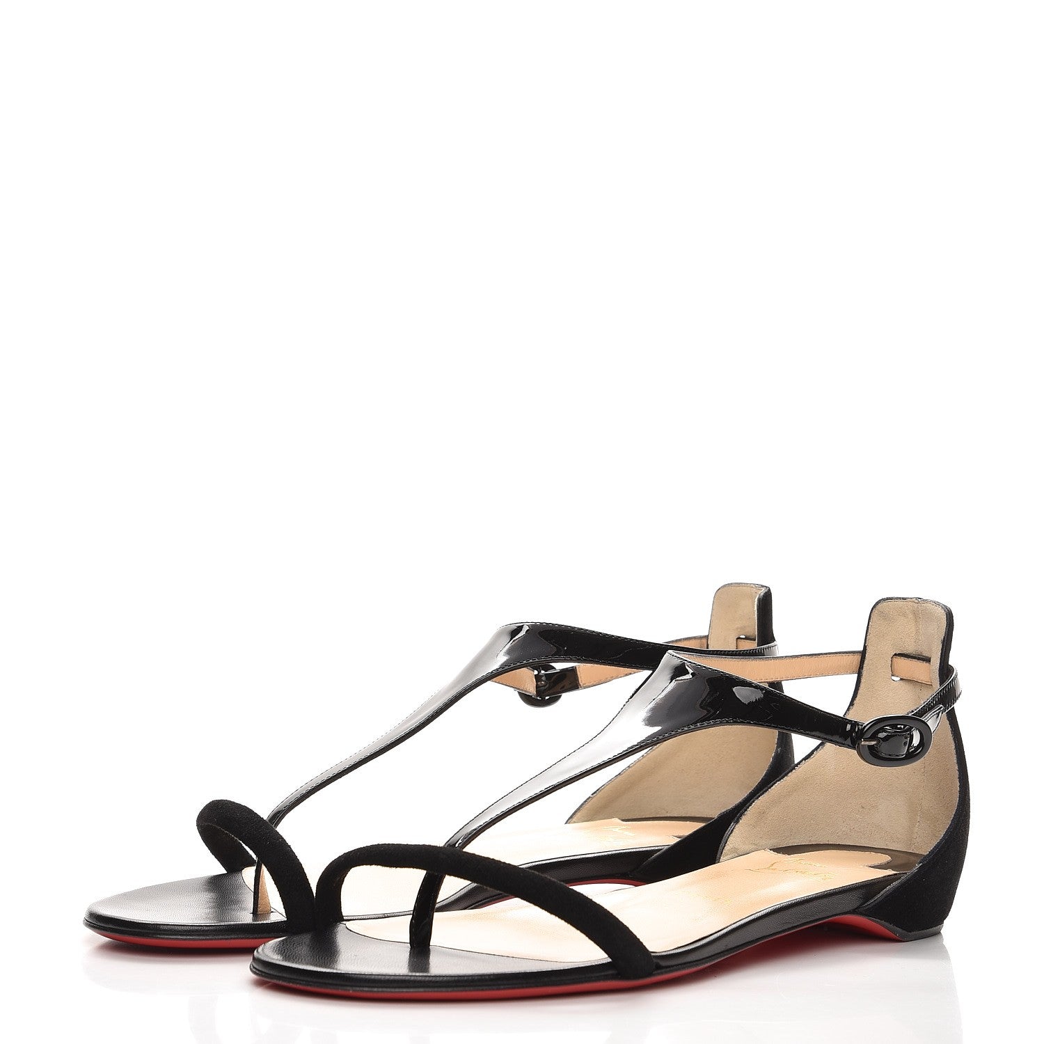 Christian Louboutin Patent Suede Athena Flat T-Strap Sandals 40 Version Black 2 of 8
