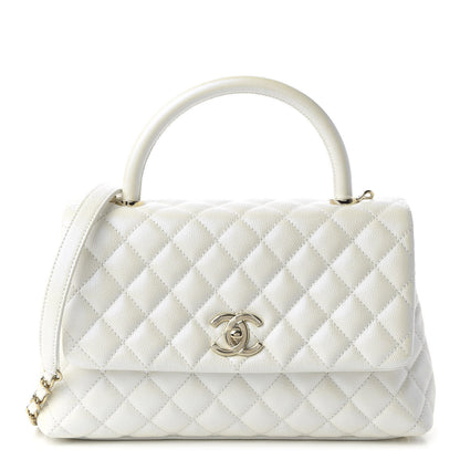 Chanel Iridescent Caviar Quilted Small Coco Handle Flap White 1 of 10