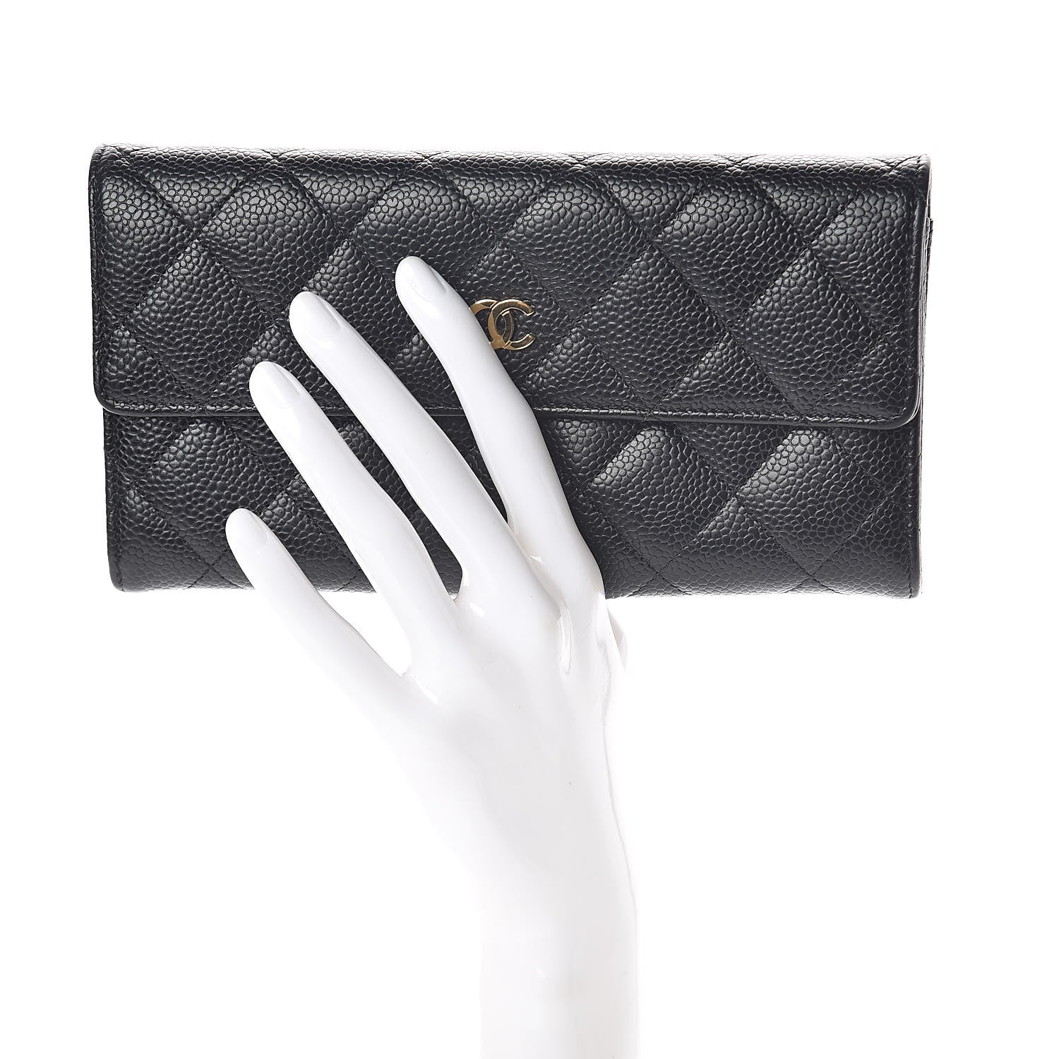 Chanel Caviar Quilted Large Gusset Flap Wallet Black 2 of 12