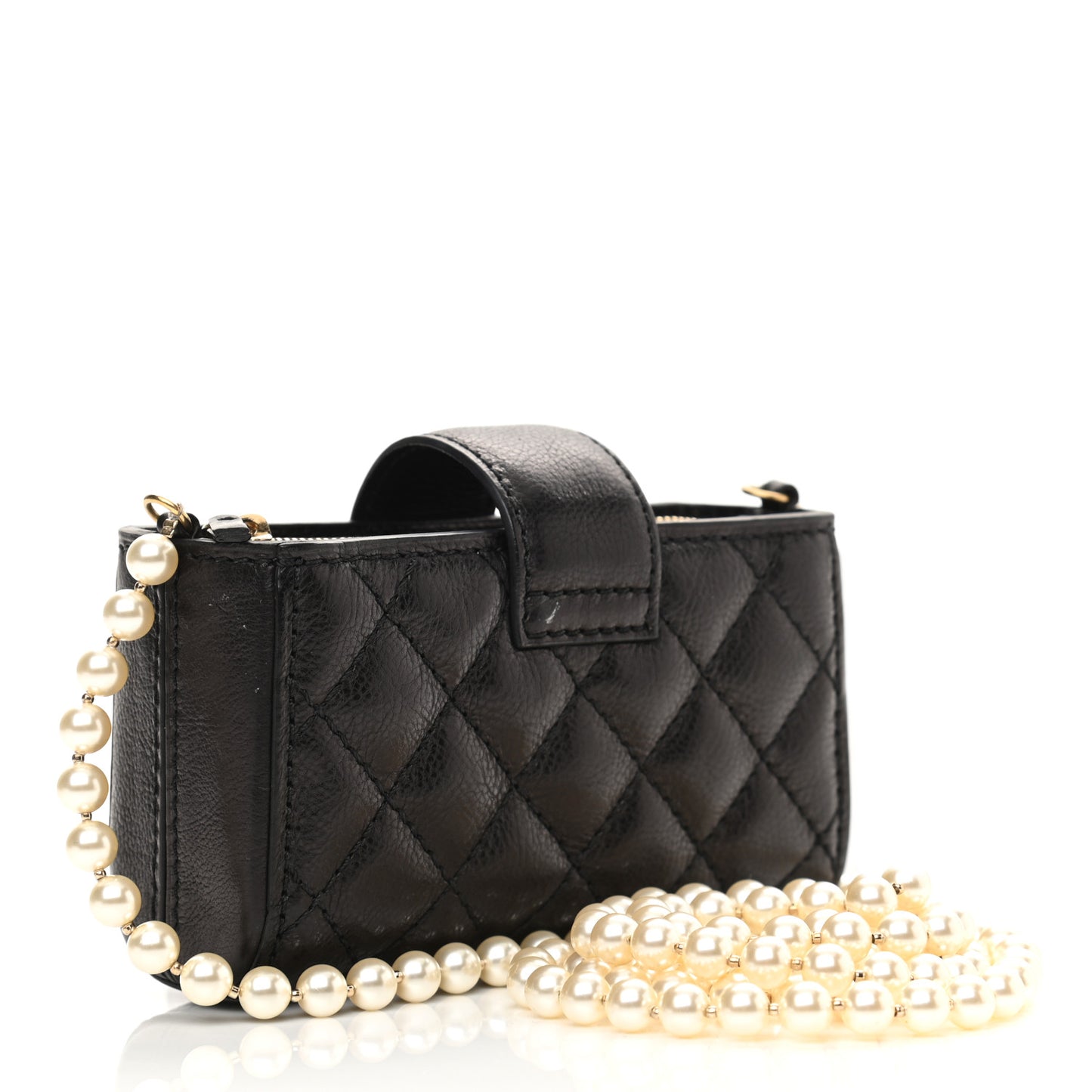 Calfskin Quilted Pearl Chain Love Symbols Mini Bag Black