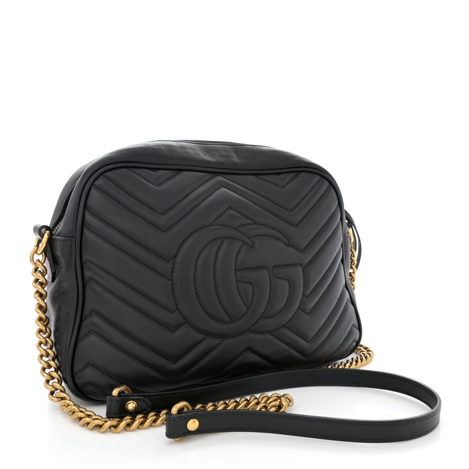 Gucci Calfskin Matelasse Medium GG Marmont Chain Shoulder Bag Black 3 of 16