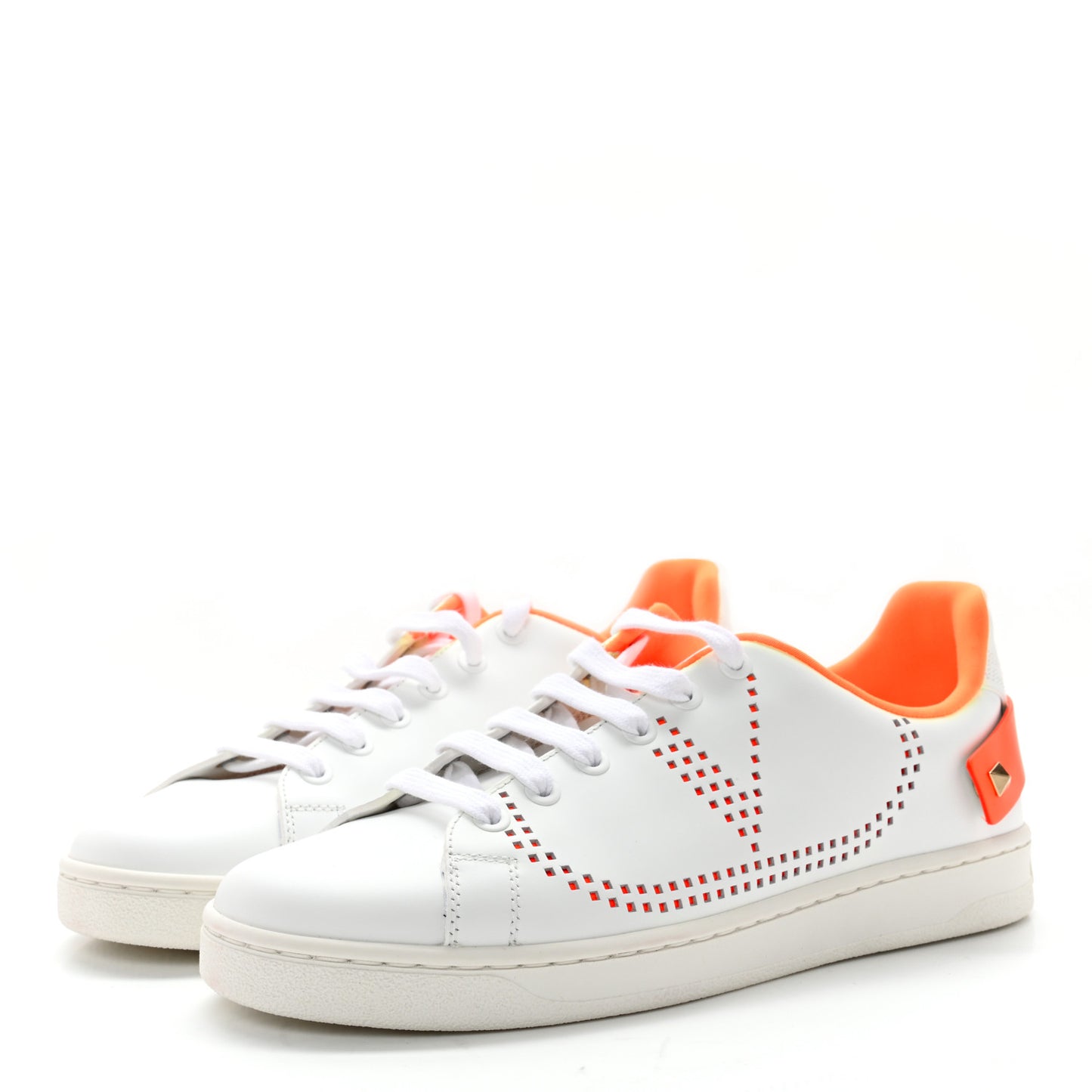 Calfskin Womens Backnet Sneakers 37 White Orange Fluo