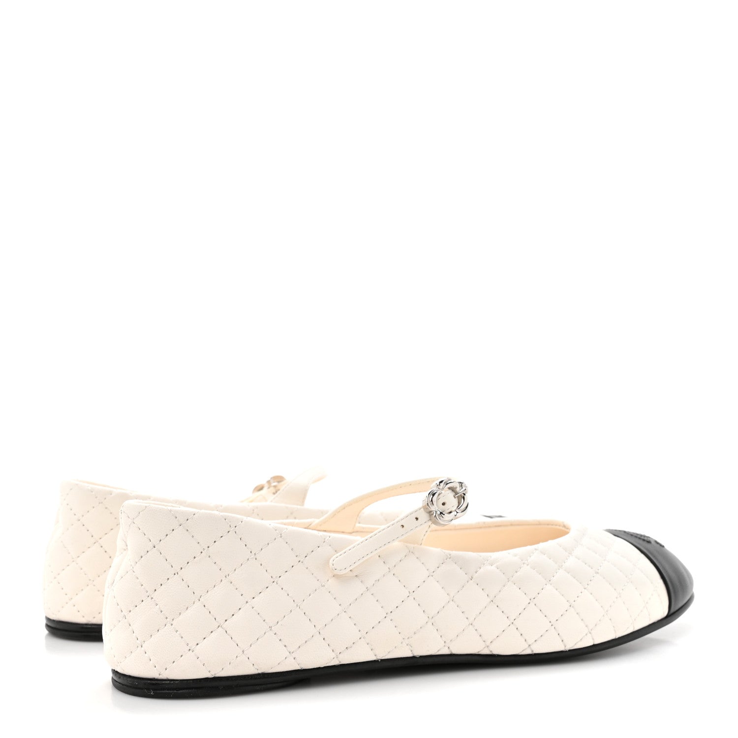 Chanel Lambskin Quilted Mary Jane Flats 39 White Black 5 of 9