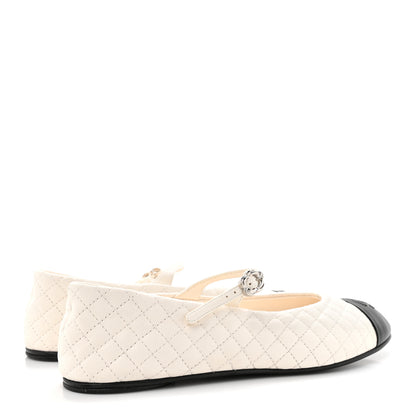 Chanel Lambskin Quilted Mary Jane Flats 39 White Black 5 of 9