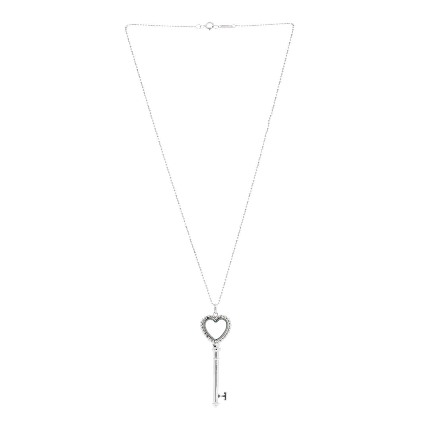 Tiffany Sterling Silver Enamel Beaded Heart Key Pendant Necklace Blue 3 of 5