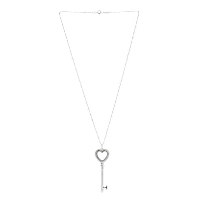 Tiffany Sterling Silver Enamel Beaded Heart Key Pendant Necklace Blue 3 of 5