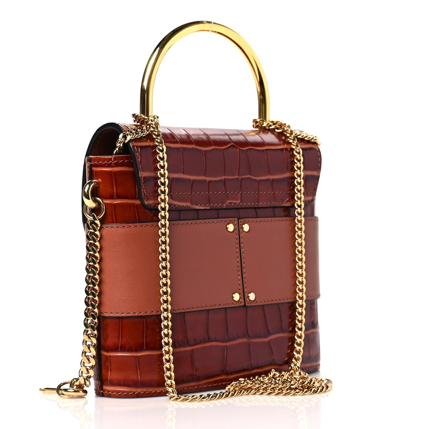Calfskin Crocodile Embossed Small Aby Lock Chestnut Brown