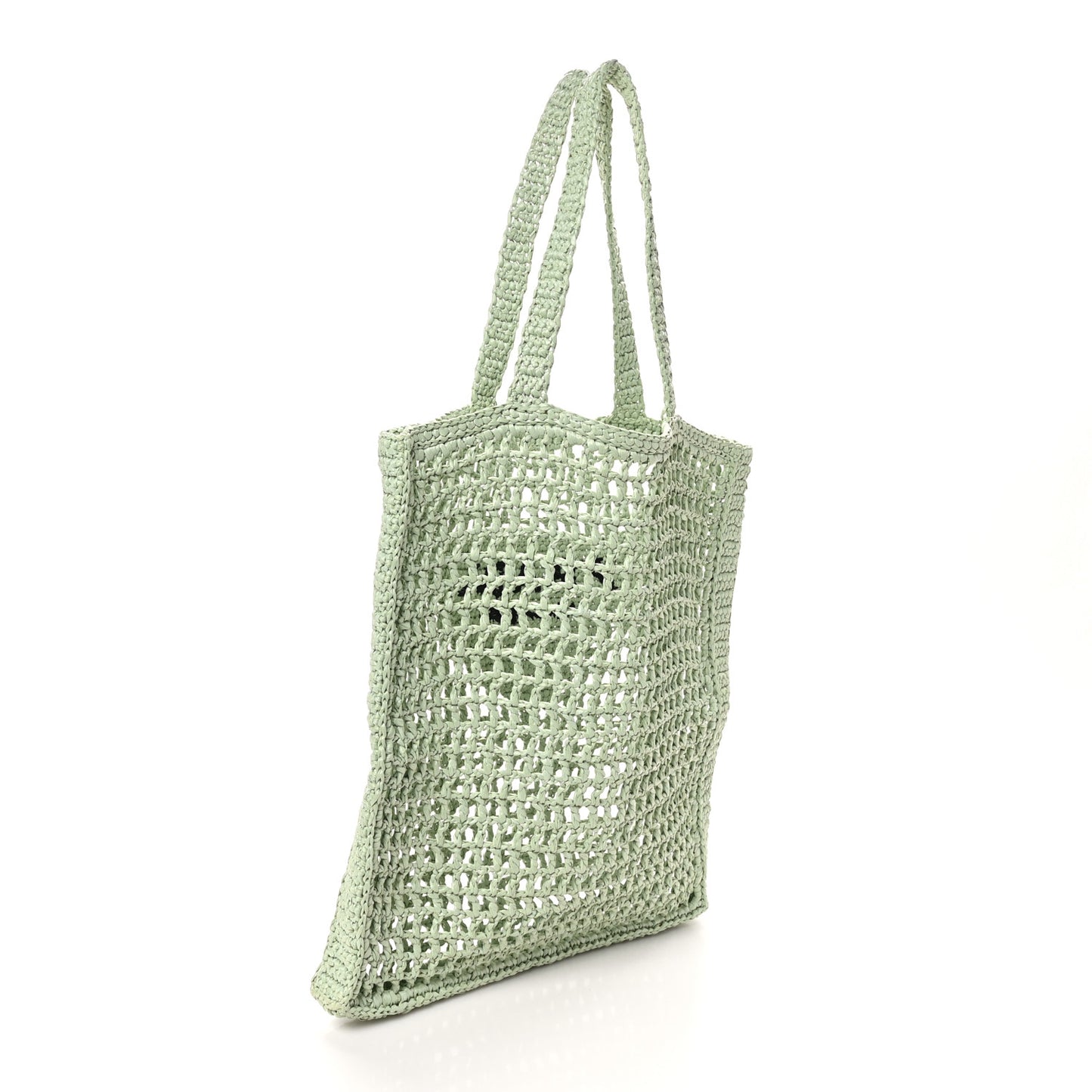 Yarn Raffia Effect Crochet Logo Embroidered Tote Bag Acqua