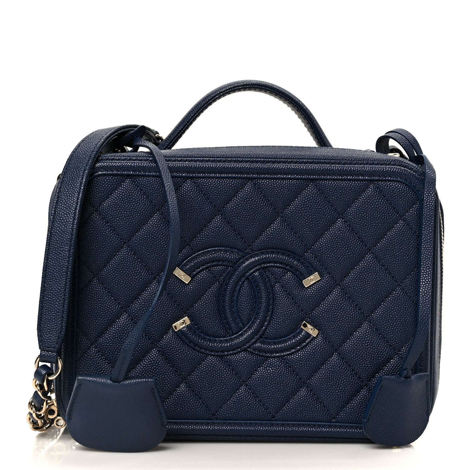 Chanel Caviar Quilted Medium CC Filigree Vanity Case Navy 1 of 11