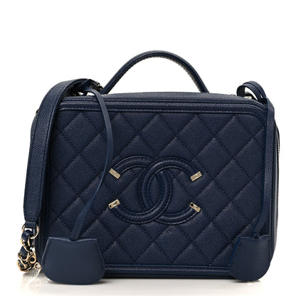Chanel Caviar Quilted Medium CC Filigree Vanity Case Navy 1 of 11