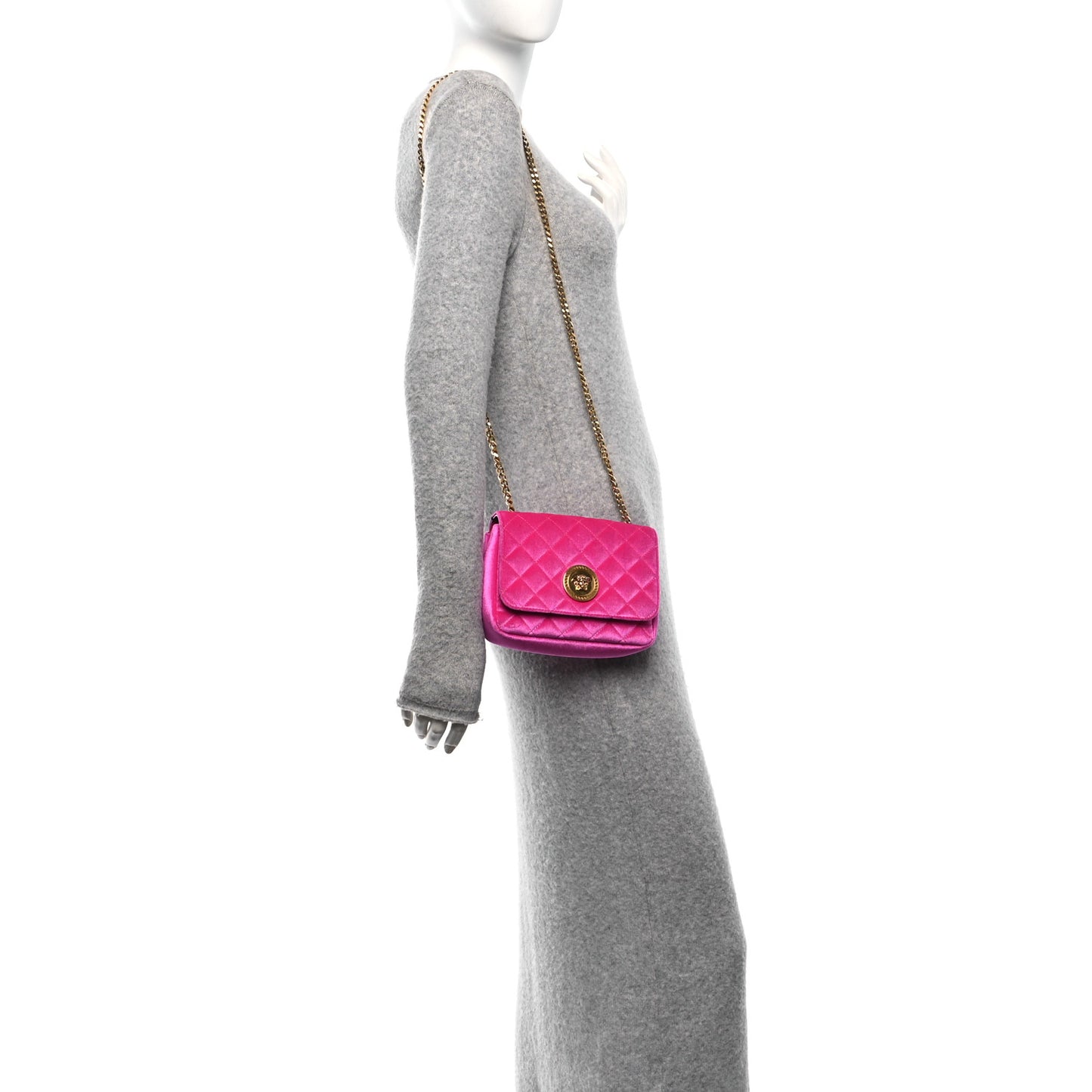 Velvet Quilted Medusa Chain Crossbody Pink