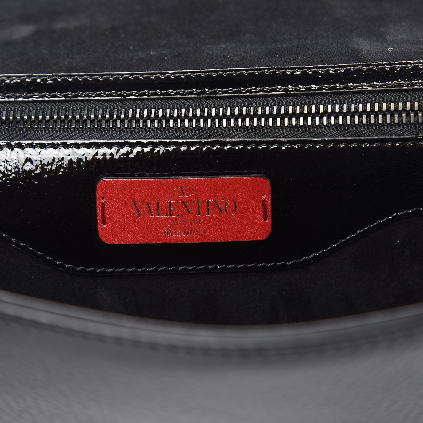 Patent Pebbled Calfskin Medium Rockstud Demilune Shoulder Bag Black