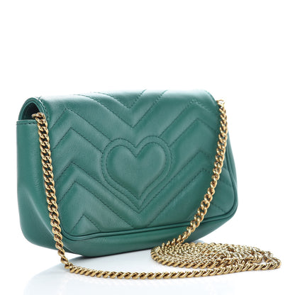 Gucci Calfskin Matelasse Super Mini GG Marmont Shoulder Bag Emerald Green 3 of 15