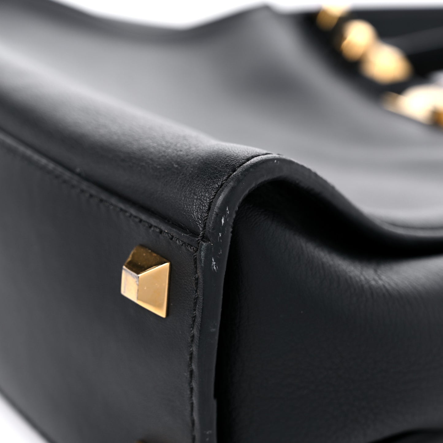 Vitello Seta Gold Studded Medium Peekaboo Iconic Satchel Black