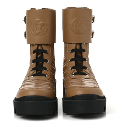 Gucci Nappa Frances GG Matelasse Platform Combat Boots 37 Natural Tan 2 of 7