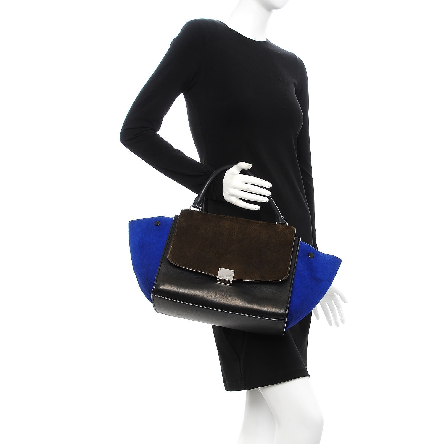 Celine Pony Hair Smooth Calfskin Tri-color Medium Trapeze Cobalt 3 of 17