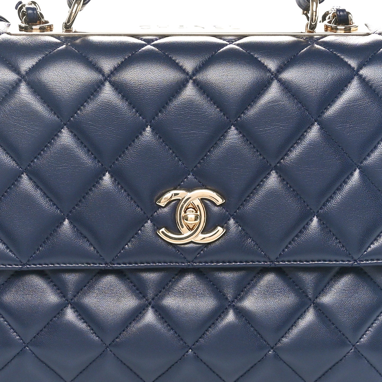 Lambskin Quilted Large Trendy CC Flap Dual Handle Bag Navy Blue