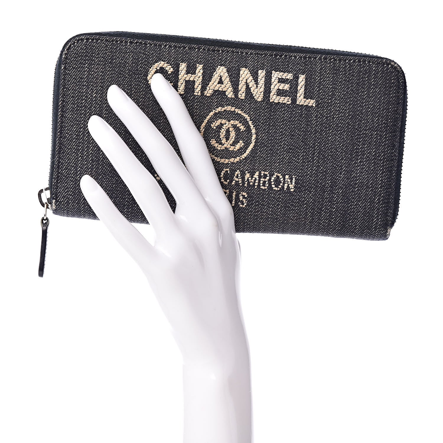 Chanel Denim Deauville Zip Around Wallet Dark Blue 2 of 14
