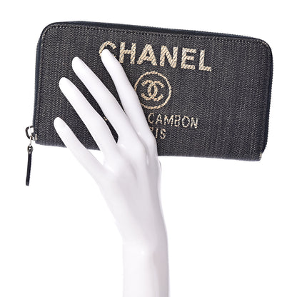 Chanel Denim Deauville Zip Around Wallet Dark Blue 2 of 14