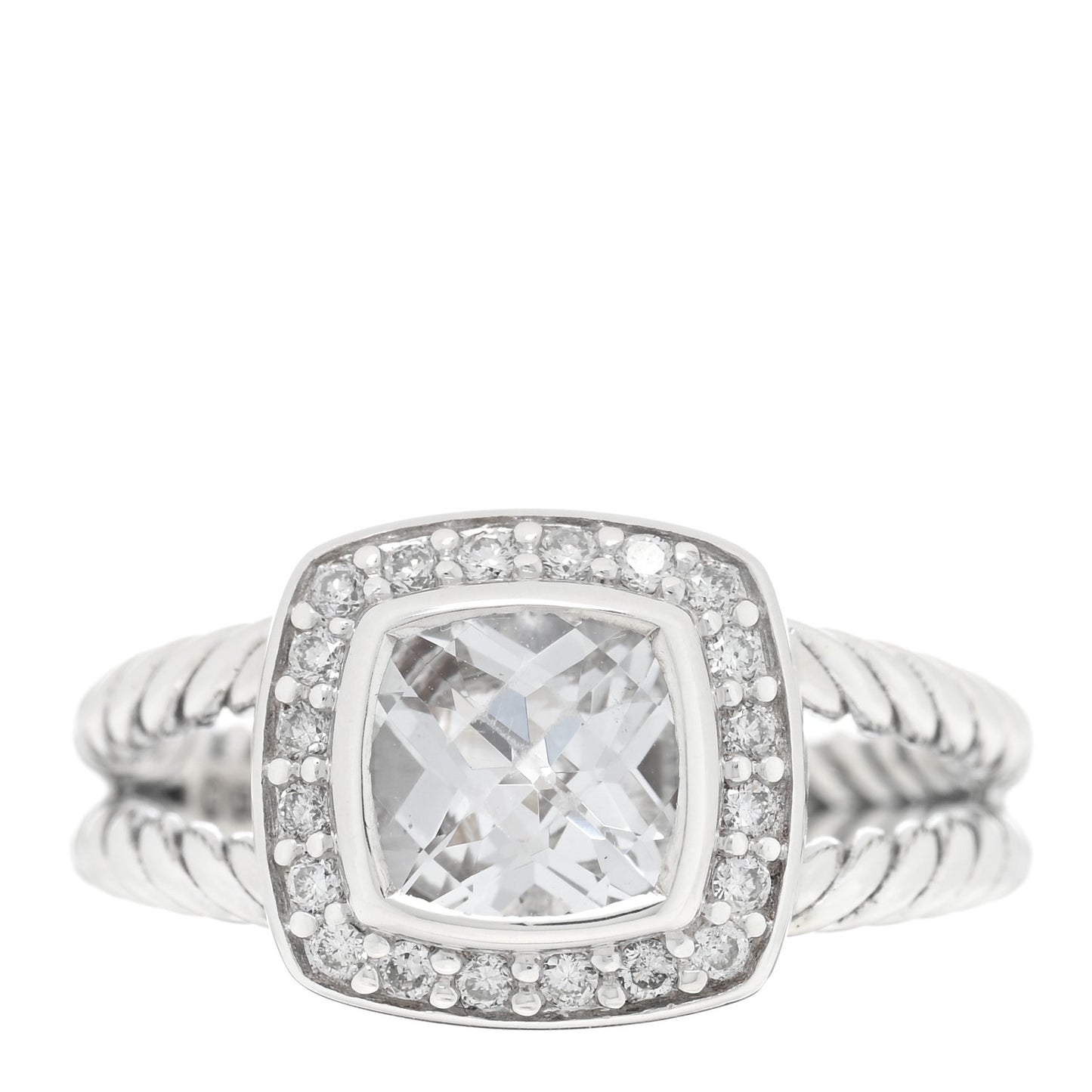 Sterling Silver Diamond White Topaz 7mm Petite Albion Ring 53 6.5