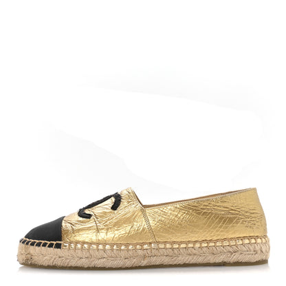 Chanel Laminated Lambskin Grosgrain CC Espadrilles 40 Gold Black 1 of 8