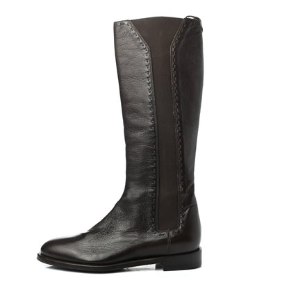 Saint Laurent Calfskin Knee High Boots 36.5 Chocolate 1 of 8