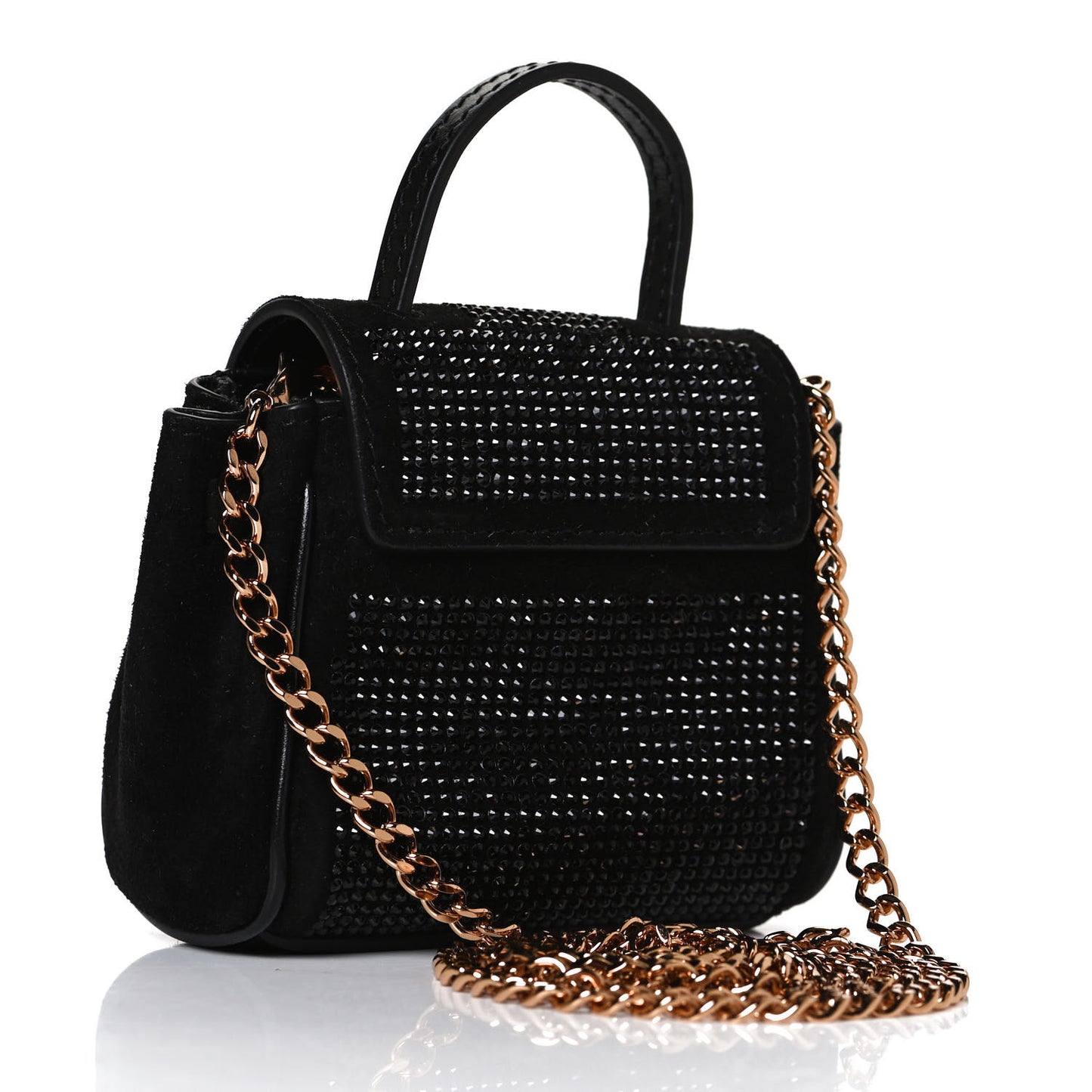 Suede Crystal Studded Micro La Medusa Bag Black