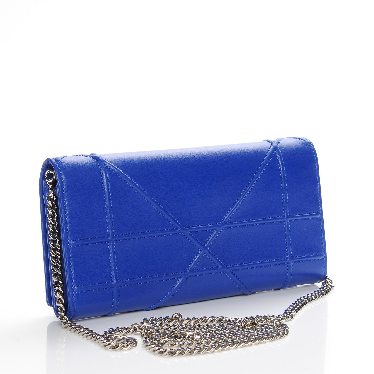 Lambskin Diorama Croisiere Chain Wallet Blue