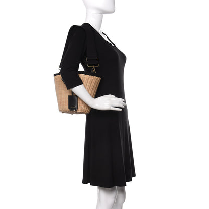 Prada Wicker Canvas Shoulder Bag Naturale Black 2 of 11
