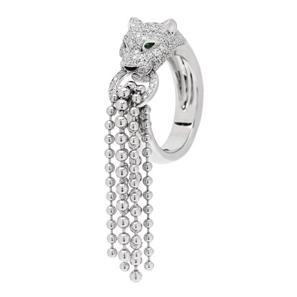 Cartier 18K White Gold Diamond Black Onyx Emerald Panthere De Cartier Tassel Ring 53 6.5 1 of 7