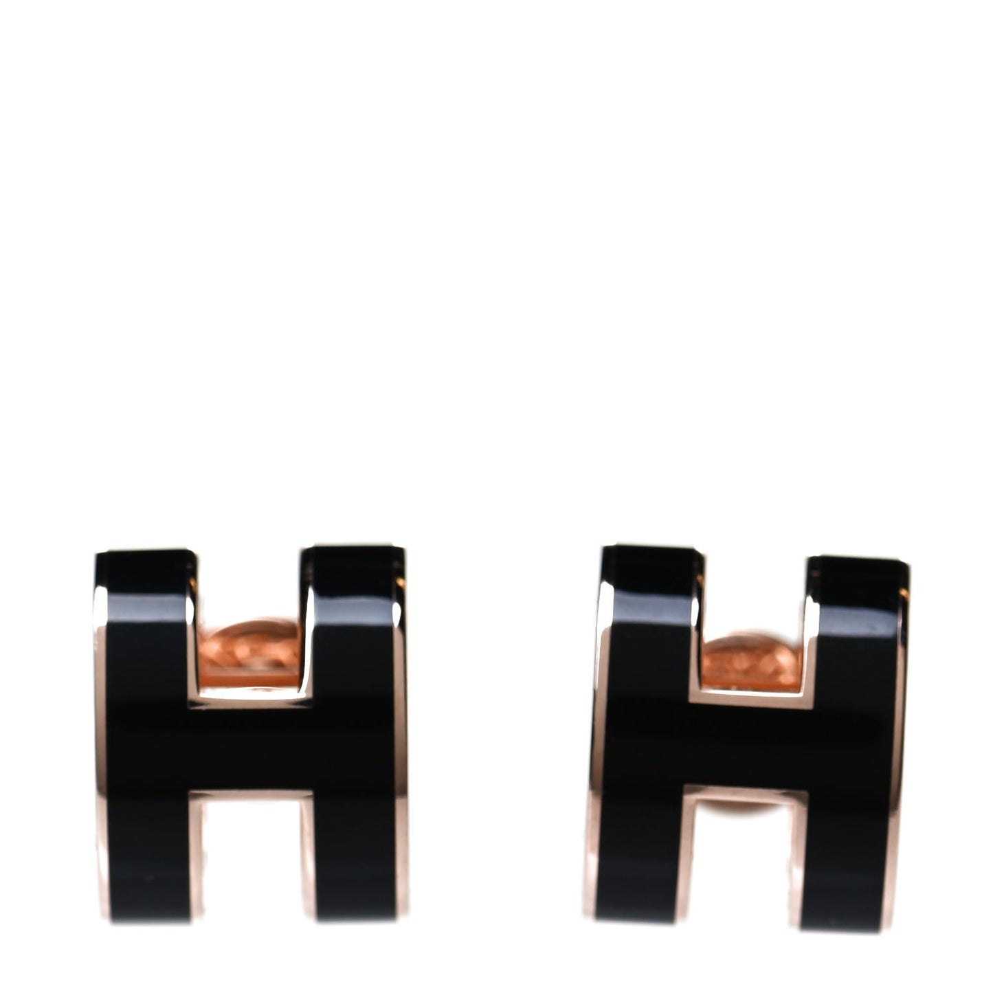 Rose Gold Lacquered Mini Pop H Earrings Black